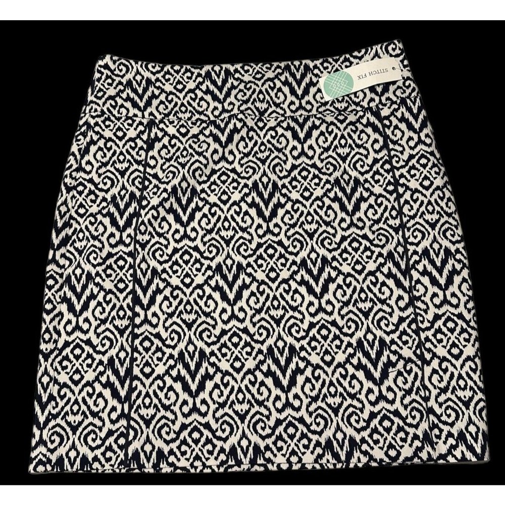 NWT Stitch Fix Margaret MP Piping Detail Pencil Skirt Navy Geometric Stretch